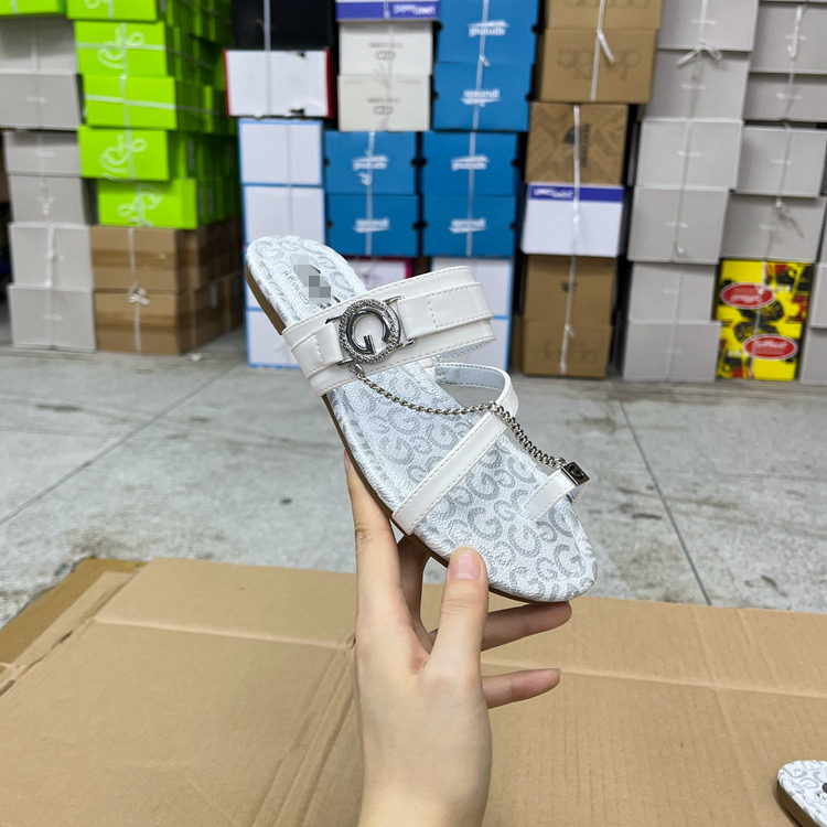 外贸原单女鞋新款shoes平底夹趾链条G字扣时尚百搭舒适欧美凉拖鞋