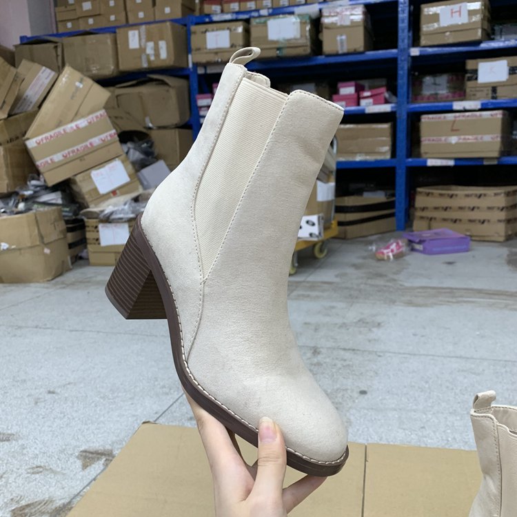 尖头粗跟英伦风松紧马丁靴