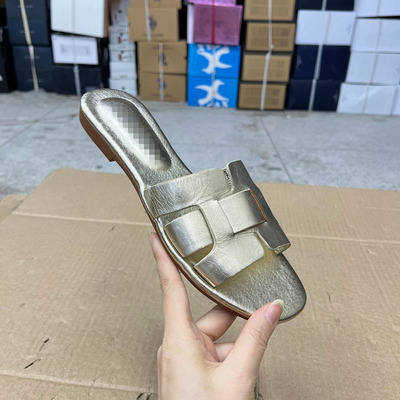 里外全真皮平底休闲简约凉拖鞋