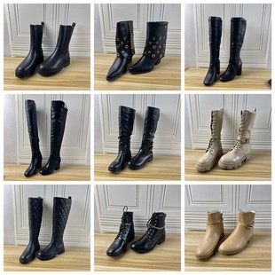 外贸原单女靴独码 37码 厚底粗跟圆头纯色短靴长靴 Shoes杂款 Lady