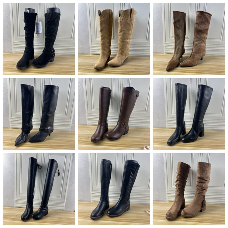 女靴独码圆头纯色粗跟时装长靴