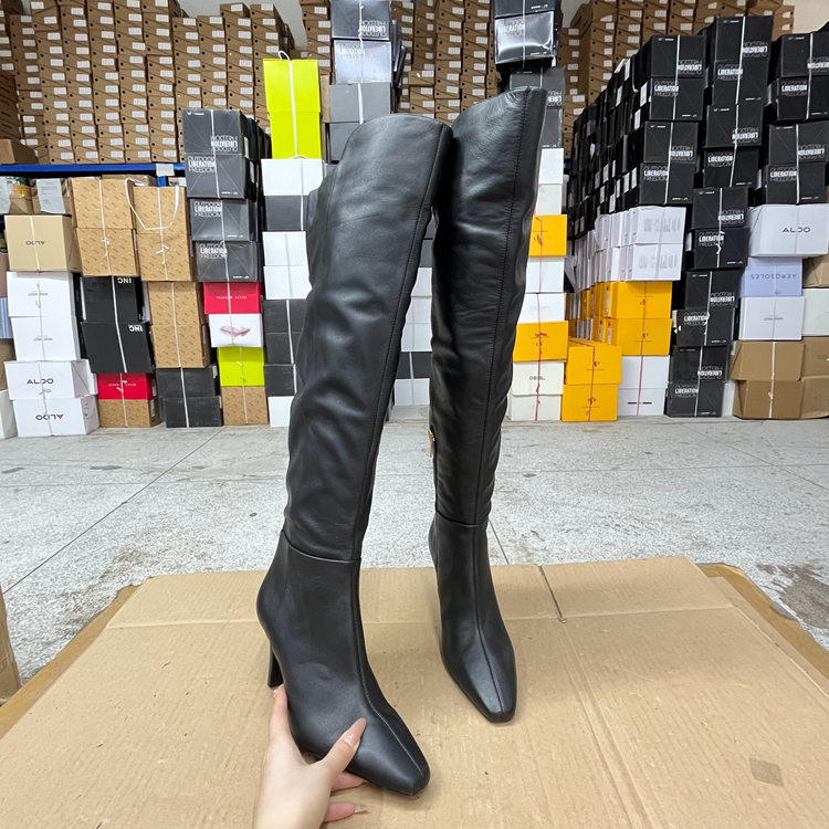 外贸原单真皮尖头细跟过膝长靴简约时尚新款女靴子名媛气质百搭