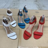 外贸原单纯色水钻时尚 百搭女鞋 圆头细高跟后拉链露趾凉鞋