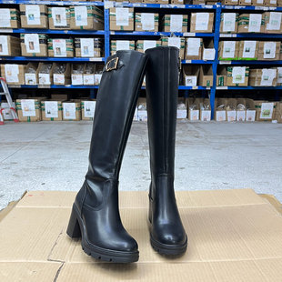 侧拉链舒适百搭 新款 Lady Shoes外贸原单圆头厚底粗跟长靴简约时尚