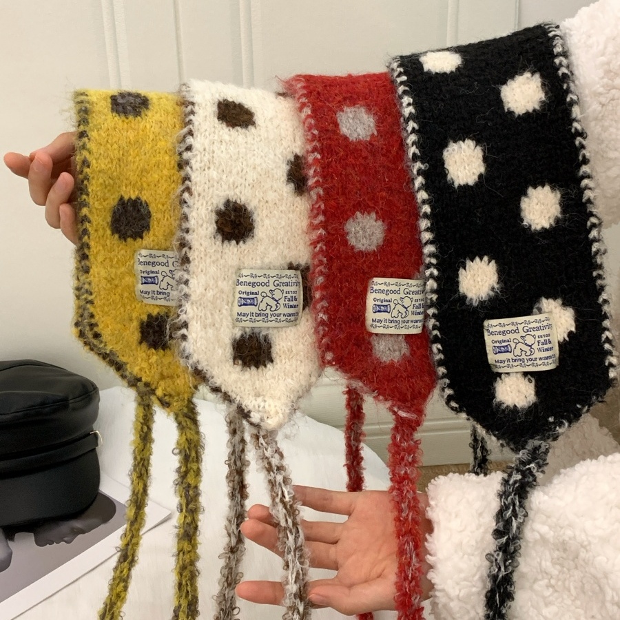 韩系氛围感波点绑带耳罩女冬保暖