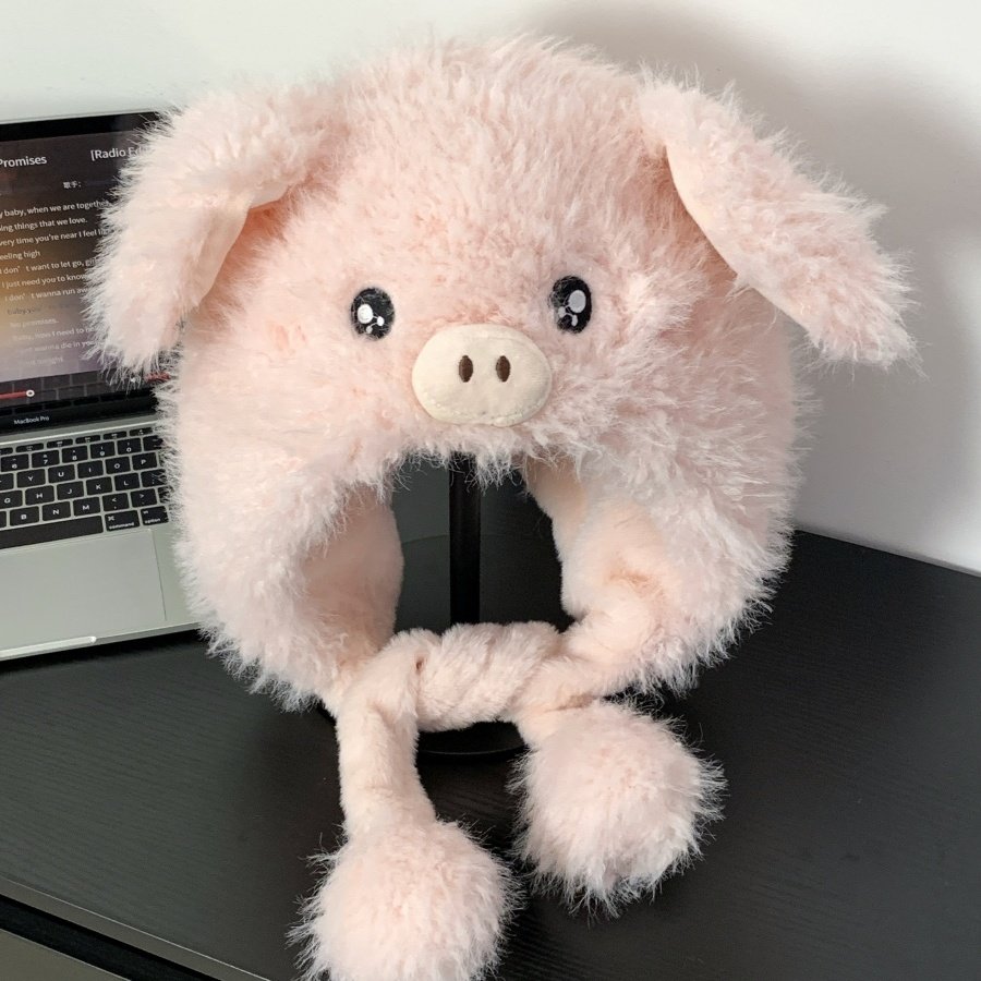 耳朵会动小粉猪~毛绒飞天猪雷锋帽子女秋冬学生保暖防寒护耳帽子,服饰配件/皮带/帽子/围巾,帽子,淘宝优惠券,粉丝福利购,淘宝优惠卷