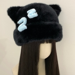 毛绒emoji困觉帽子冬季保暖猫耳毛绒护耳包头亚文化秋冬个性表情