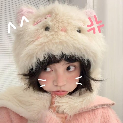 发夹小猫咪耳朵帽子围巾一体女秋