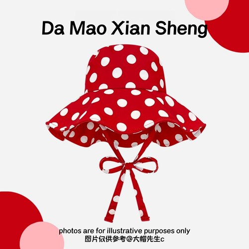 俏皮可爱红色波点渔夫帽子女夏季
