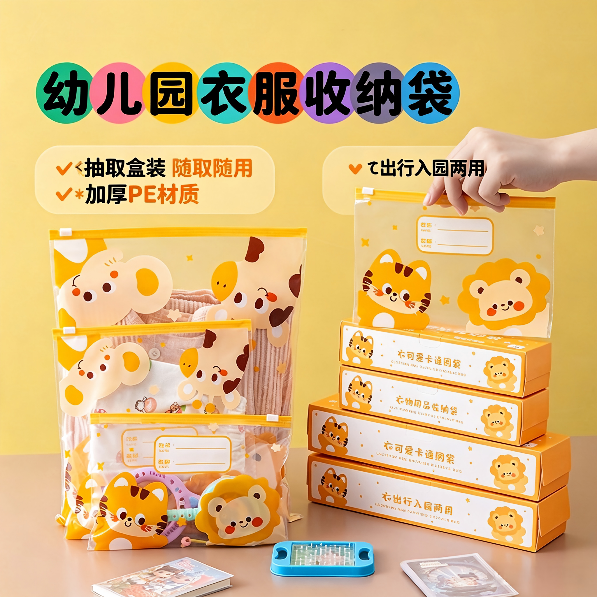 幼儿园衣服收纳袋带滑索图片