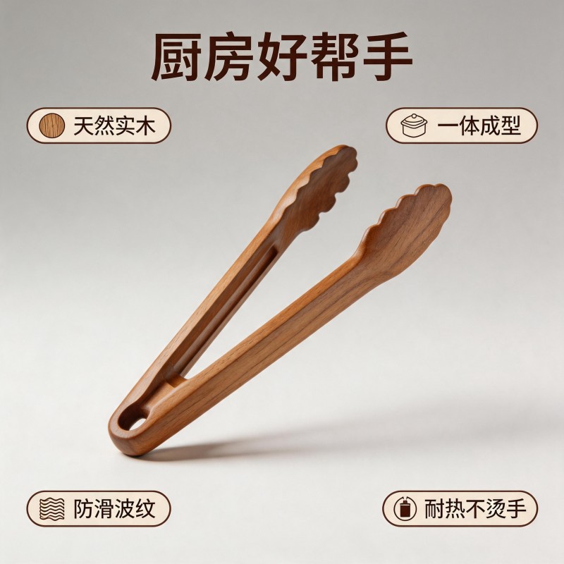 食品夹子厨房耐高温实木牛排夹食物水果面包煎烤肉工具夹面条神器图片
