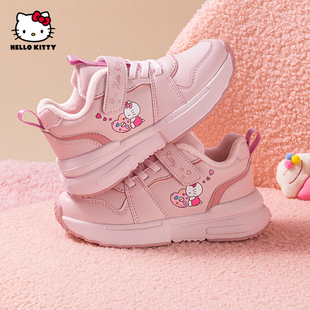 Hello Kitty女童运动鞋加绒加棉2025冬季粉色卡通魔术贴休闲鞋子