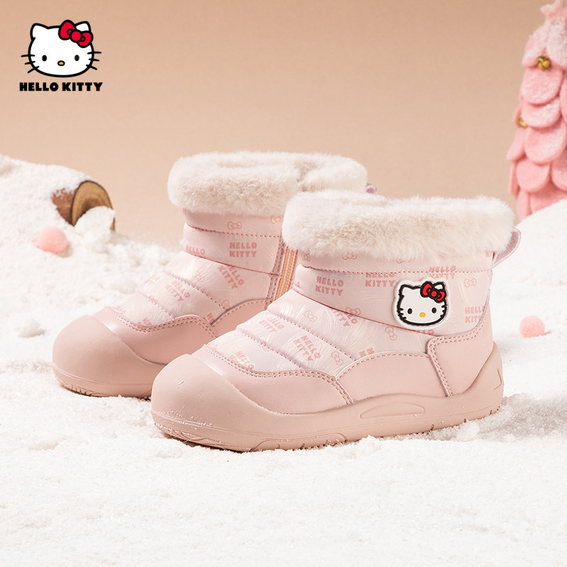 Hello Kitty儿童雪地靴女童靴子2025冬季加绒小童保暖防滑毛绒靴