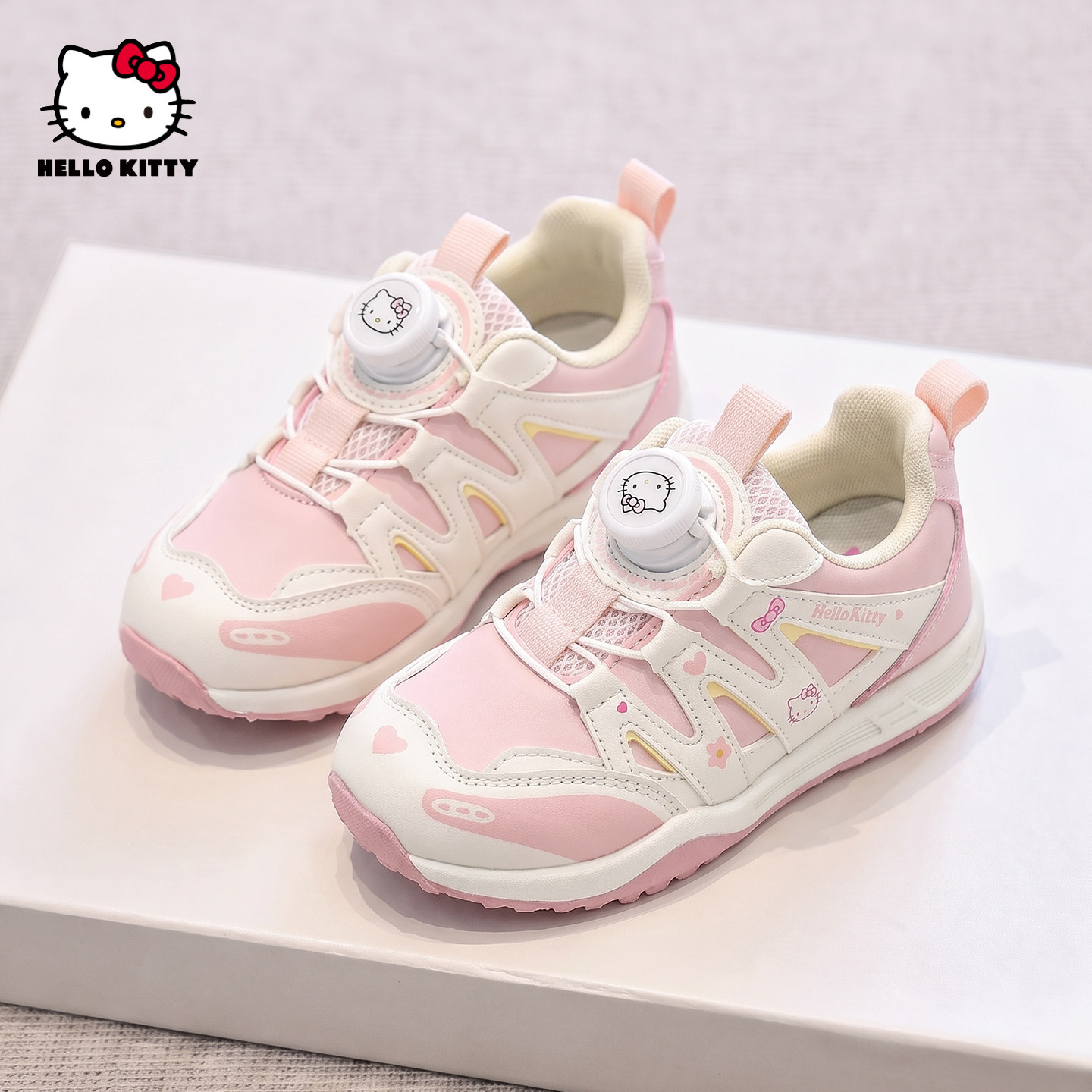 HelloKitty童鞋女童运动鞋秋冬季新款纽扣轻便休闲软底儿童跑步鞋