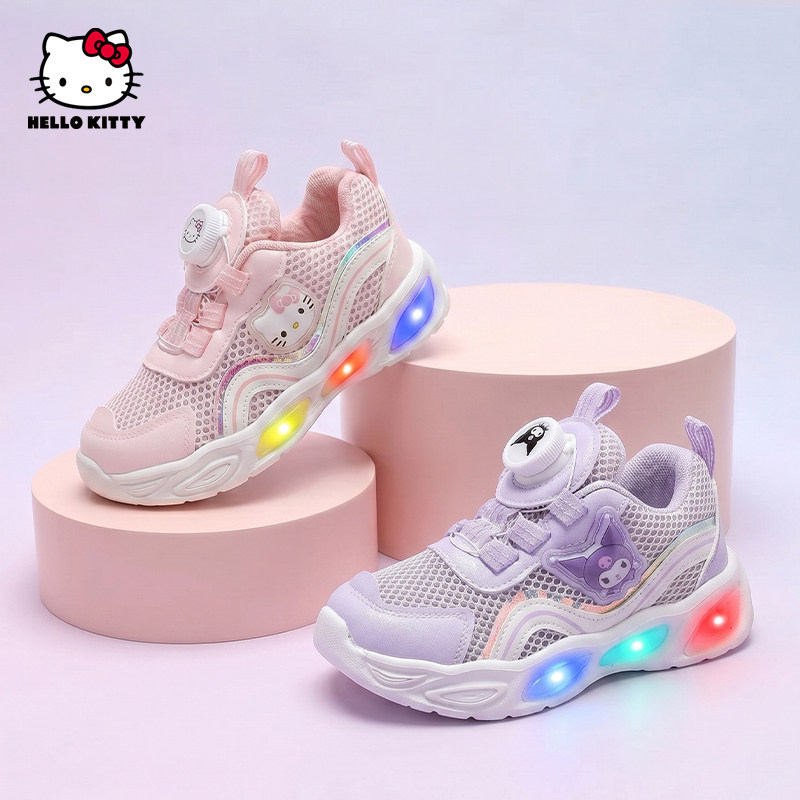 hellokitty童鞋女童闪灯鞋夏季2026新款网面透气鞋发光儿童运动鞋