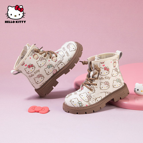 hellokitty儿童靴子秋冬新款三丽鸥女童马丁靴中大童低筒靴