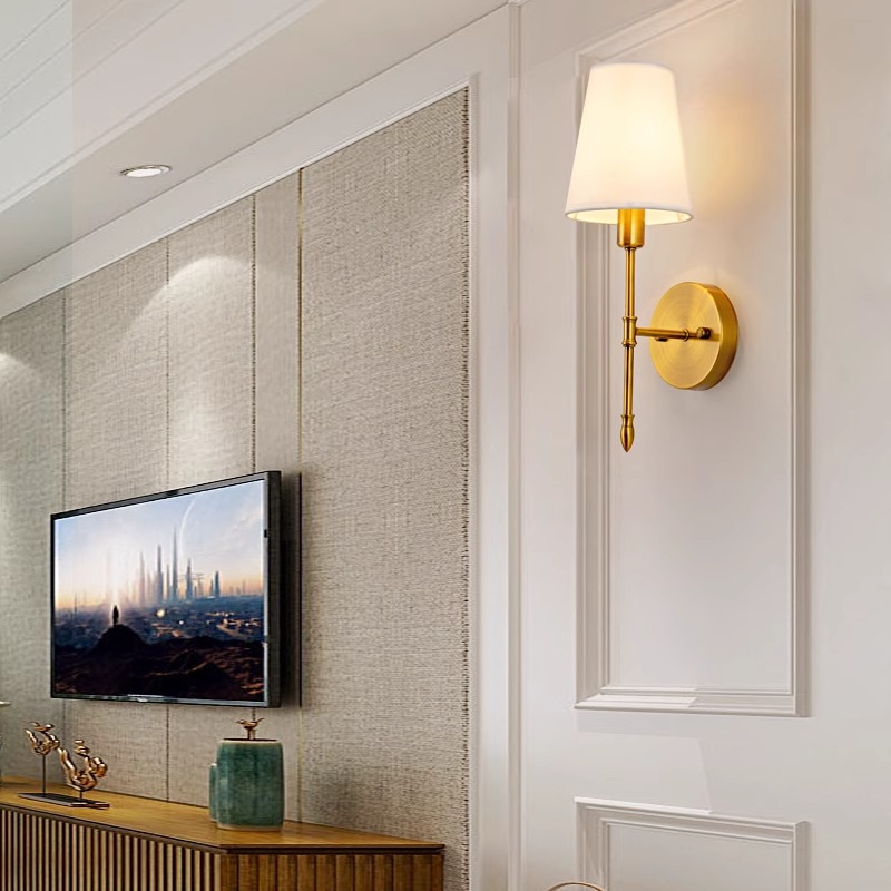 北欧床头灯美式复古布艺客厅背景墙法式个性创意过道走廊卧室壁灯