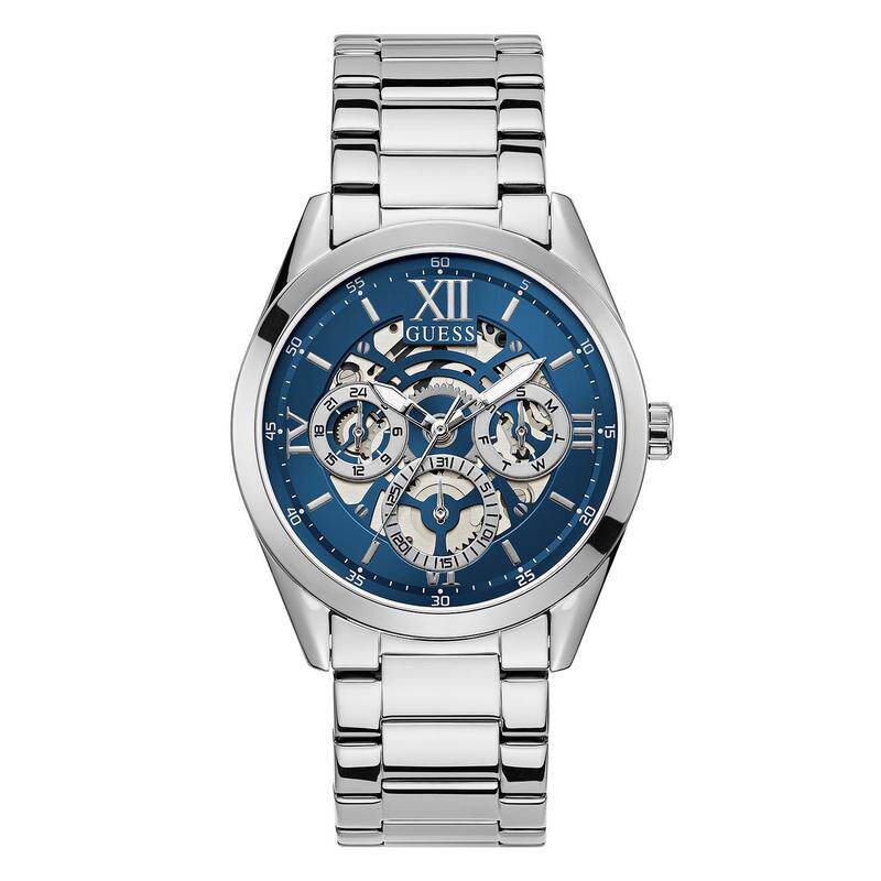 代购GUESS女士腕表计时日期夜光防水钢带金属蓝色镂空商务休闲