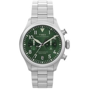代购Timex天美时男士腕表计时夜光日期测速钢带防水金属绿色