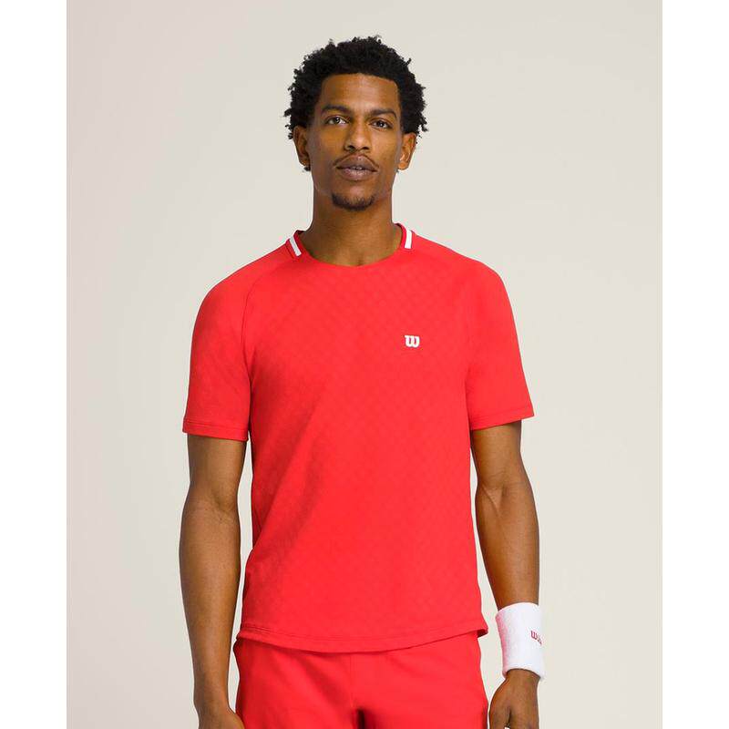 代购Wilson威尔胜男士运动T恤速干抗异味弹性贴合透气短袖红色