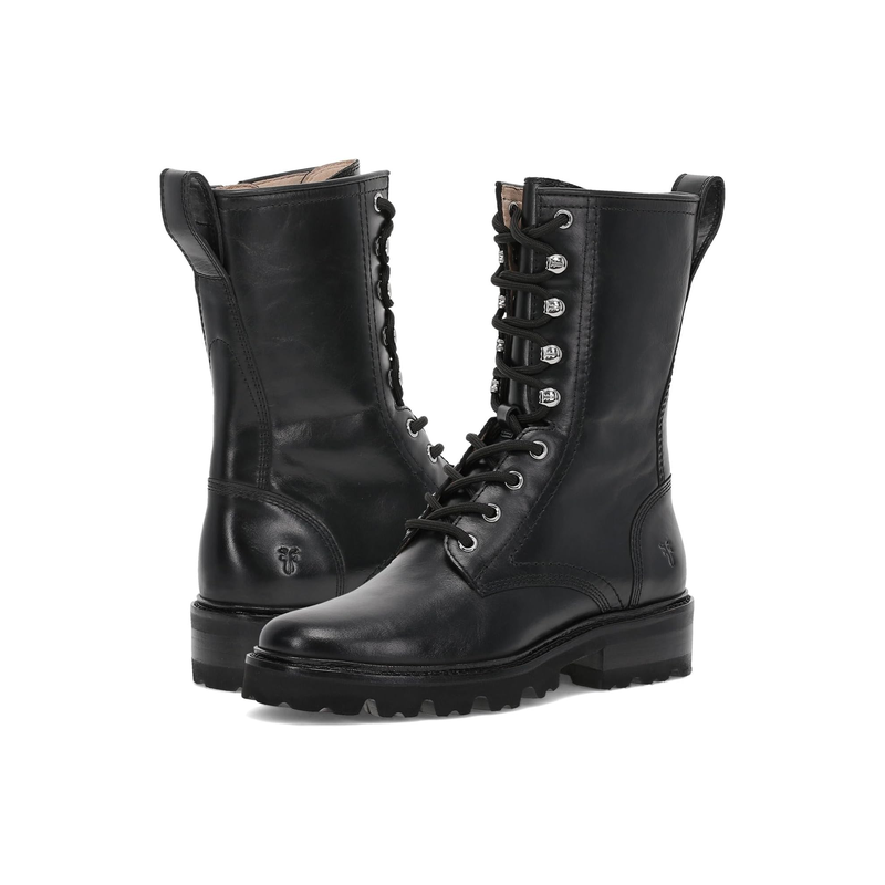 FRYE女士马丁靴透气软底轻便防滑圆头系带设计侧拉链皮质鞋面