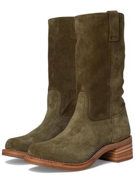 代购FRYE女士切尔西靴透气耐磨防滑缓震拉链款方头粗跟套脚式