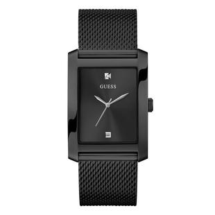 代购 GUESS女士腕表计时夜光日期自动调节黑色钢带矩形防水商务