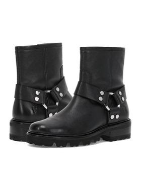 代购FRYE女士短靴透气软底轻便防滑圆头粗跟系带皮质搭扣休闲