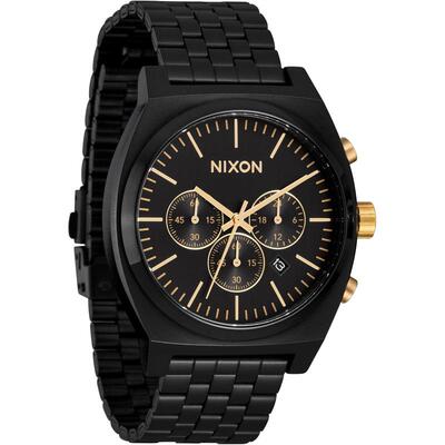 代购Nixon男士腕表计时夜光日期测速黑色钢带防水矿物玻璃商务