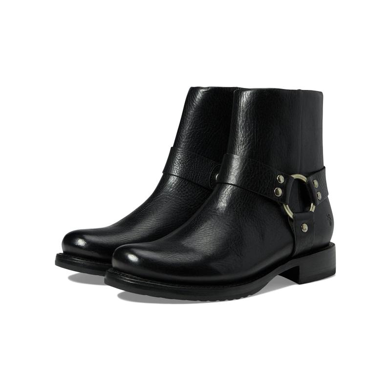 代购FRYE女士短靴透气软底缓震耐磨圆头侧拉链金属扣带做旧皮面