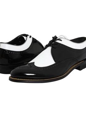 代购STACY ADAMS男士正装皮鞋透气轻便缓震鞋垫耐用黑色白色拼接