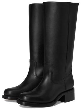 代购FRYE女士长筒靴耐用透气舒适防滑黑色方头粗跟拉链款通勤