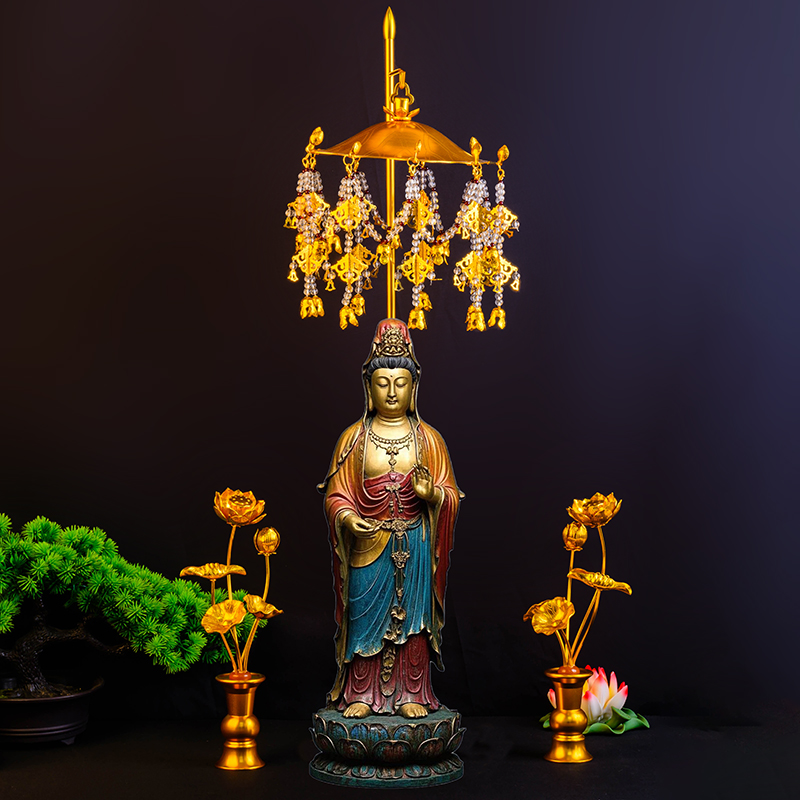 手工金莲花佛前供花供具鎏金璎珞宝盖华盖佛顶伞寺庙吊灯佛具