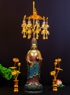 手工金莲花佛前供花供具鎏金璎珞宝盖华盖佛顶伞寺庙吊灯佛具