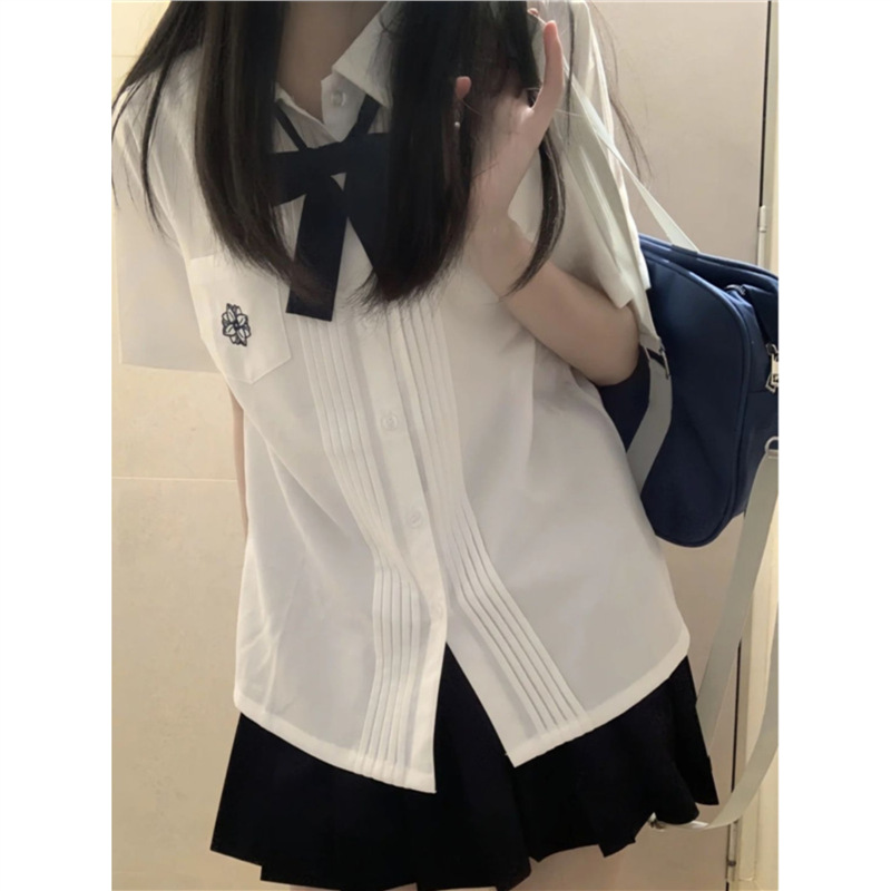 jk衬衫原创正版学院风制服套装百褶裙子风琴褶衬衫短袖收腰白衬衣