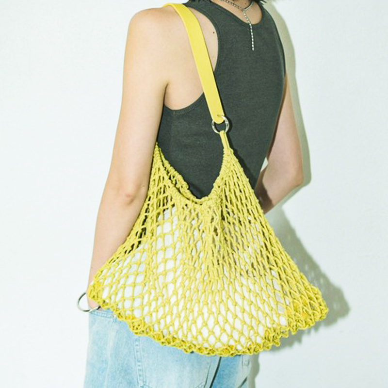 韩国ins镂空绳结手工编织包渔网兜慵懒风夏单肩托特包度假沙滩包