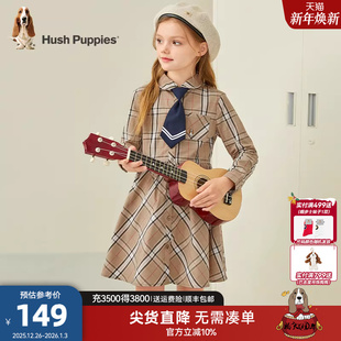 裙儿童气质格纹裙 中大童学院风长袖 暇步士童装 女童连衣裙春秋新款