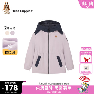 暇步士童装 大童保暖运动服儿童连帽摇粒绒上衣 女童外套25秋冬新品