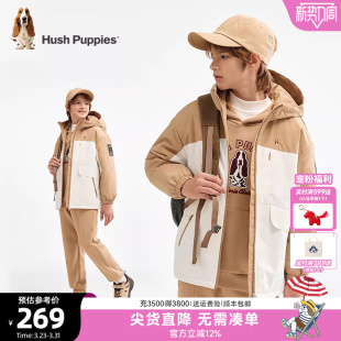 暇步士童装 大童轻户外运动儿童保暖厚外套 男童加绒风衣25秋冬新品