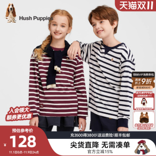 男童运动t恤宽松女童休闲圆领衫 25秋新品 儿童条纹T恤衫 暇步士童装