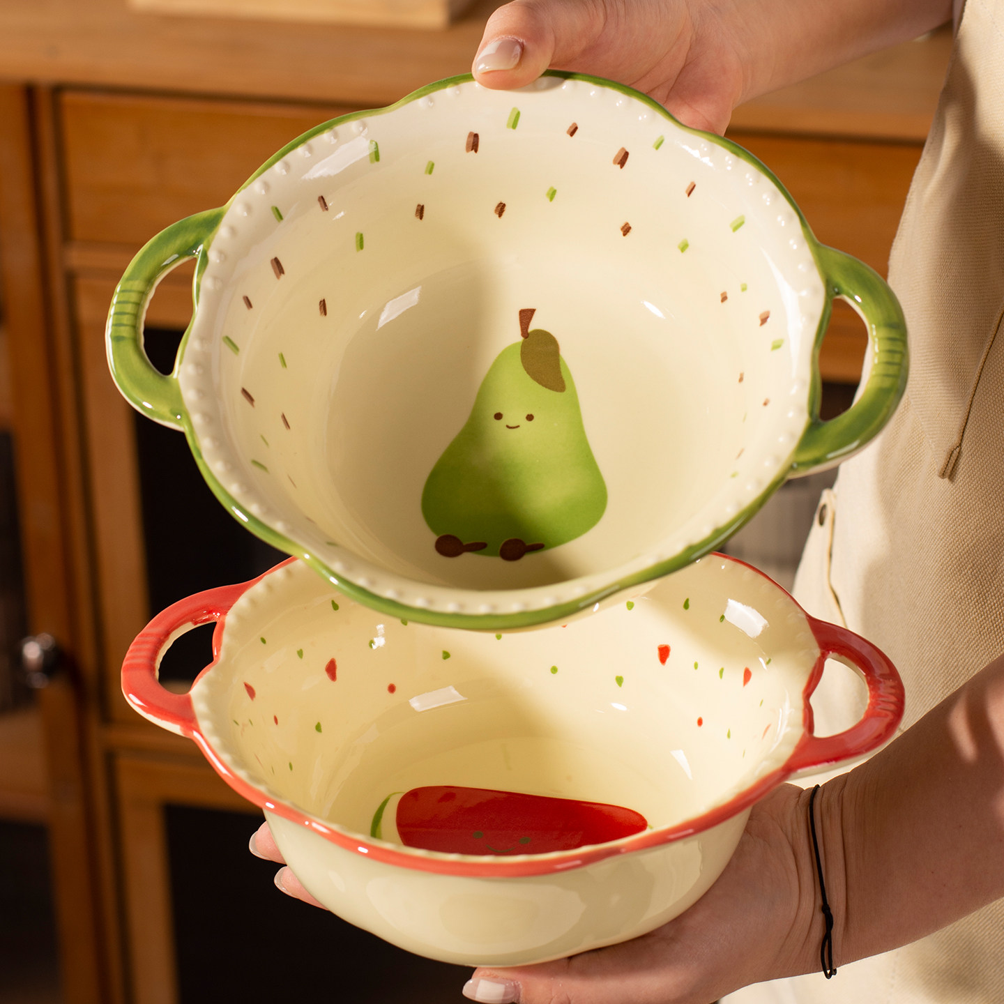 陶瓷家用双耳面碗2025新款汤碗釉下彩高颜值泡面碗可爱水果沙拉碗,餐饮具,碗,淘宝优惠券,粉丝福利购,淘宝优惠卷