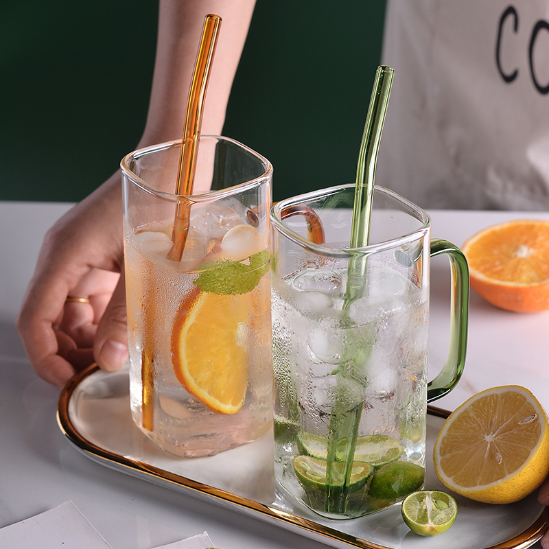 高颜值女玻璃杯泡茶杯带把手水杯