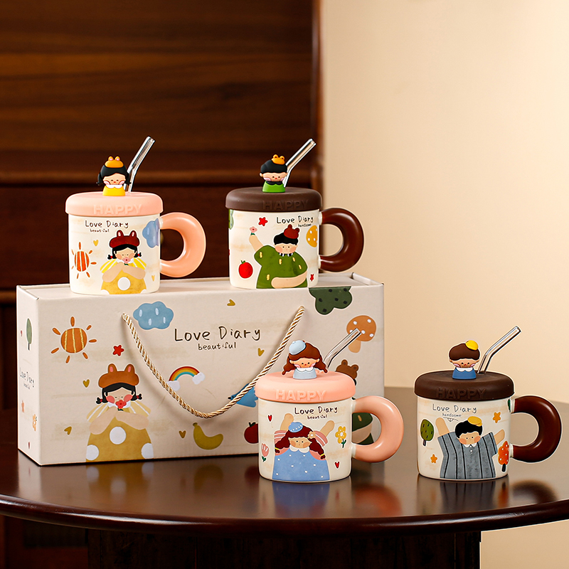 【情侣】带盖带吸管陶瓷马克杯