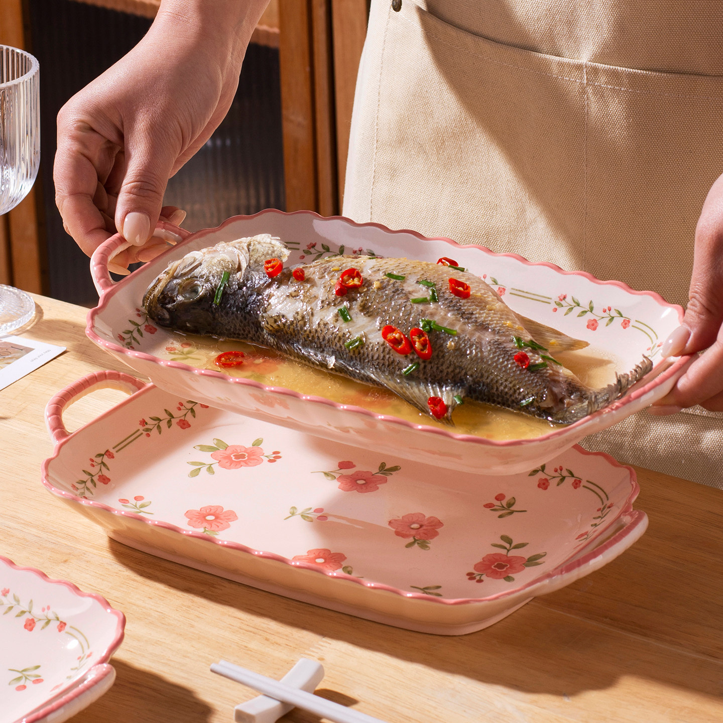 双耳鱼盘家用2025新款高级感陶瓷大号菜盘子蒸鱼盘子装鱼碟子餐具,餐饮具,盘,淘宝优惠券,粉丝福利购,淘宝优惠卷