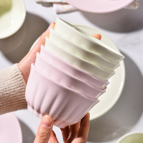 釉下彩奶油纯色米饭碗