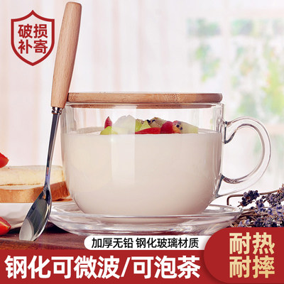 大容量玻璃可微波麦片碗带盖勺