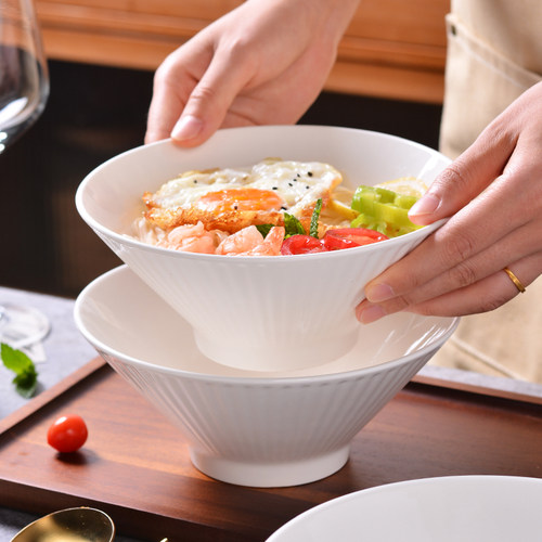 纯白高级感斗笠碗陶瓷简约面碗