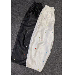 2025春季新款彩色爱心刺绣宽松哈伦裤女气质百搭国民风休闲九分裤