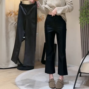 秋冬款高腰休闲加绒皮裤女2026小个子显瘦直筒时尚九分百搭烟管裤