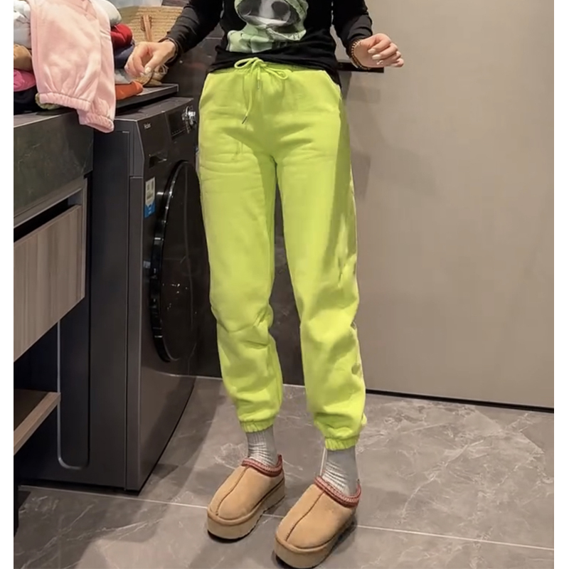 2024年秋冬新款加绒糖果色运动裤女松紧腰时尚卫裤百搭束脚九分裤
